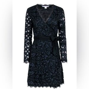 Diane von Furstenberg navy and  Black Lace Dress wrap dress